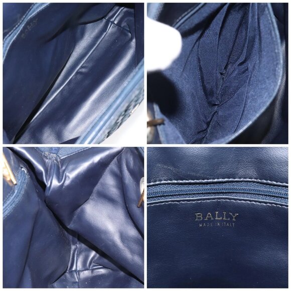 BALLY Shoulder Bag Leather Navy Gold Auth - Picture 15 of 16